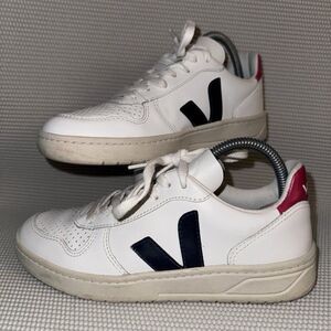 Veja V-10 White Leather Navy Blue V Red Casual Comfort Sneakers Shoes Size 7